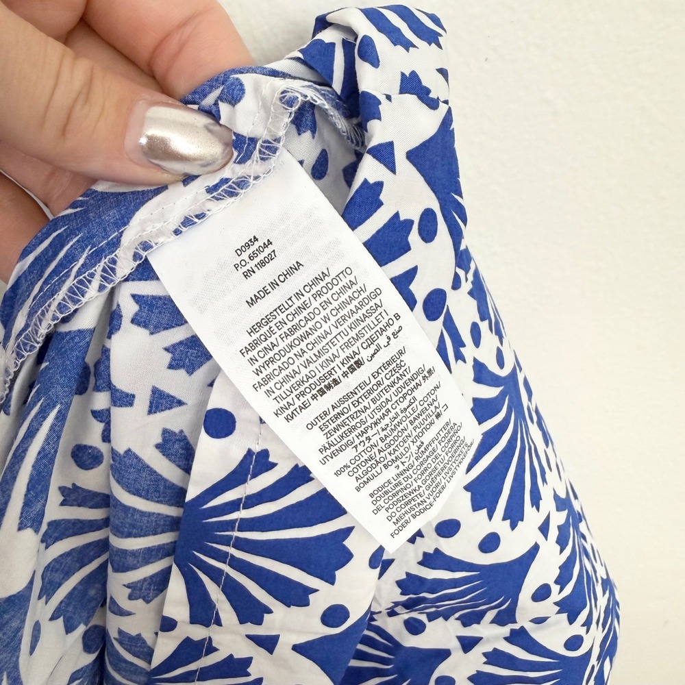 Boden May Shell Print Cotton Midi Dress Blue White Cap Sleeve Size US 4R UK 8R - Picture 6 of 7
